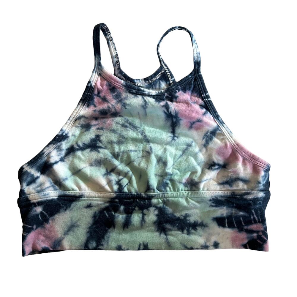 SO Sz XS Tie Dyed Sports Bra Wireless Pink Blue Workout Gym Sports Bra High Neck